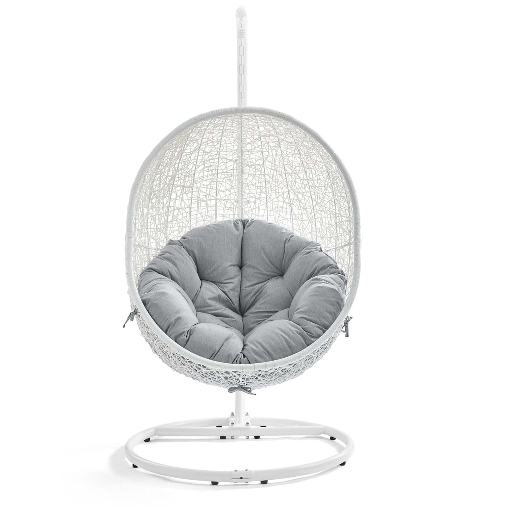 Hide Outdoor Patio Sunbrella Swing Chair With Stand in White Gray