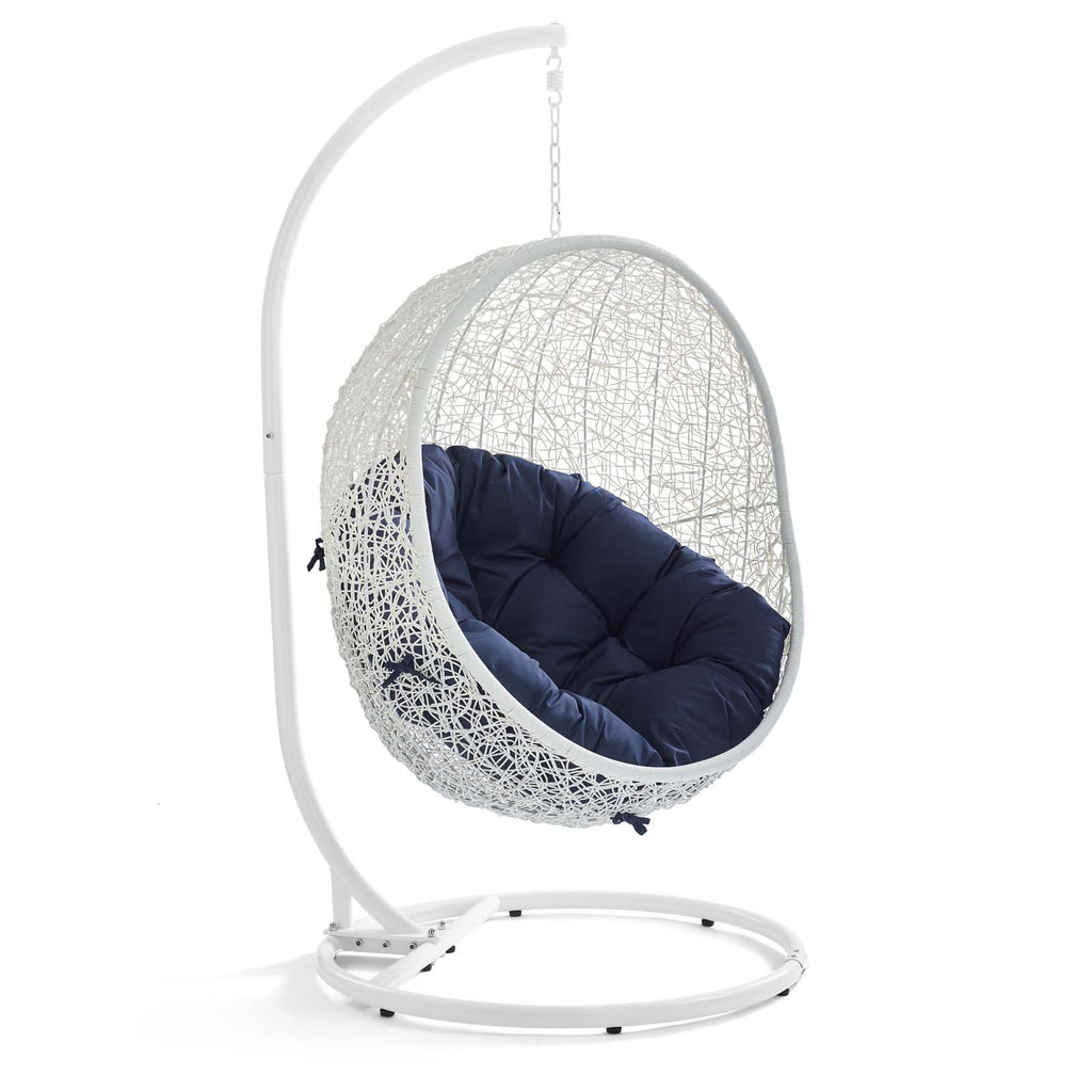 Hide Outdoor Patio Sunbrella Swing Chair With Stand in White Navy