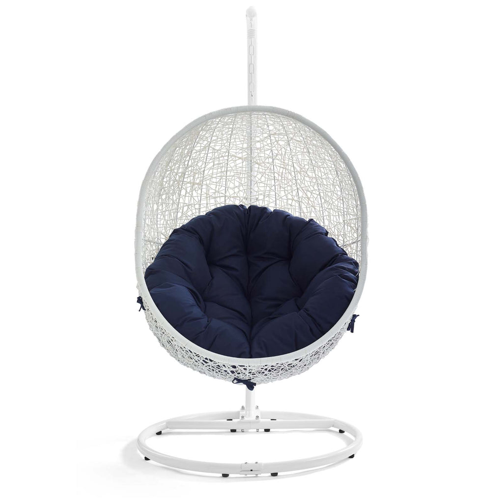 Hide Outdoor Patio Sunbrella Swing Chair With Stand in White Navy