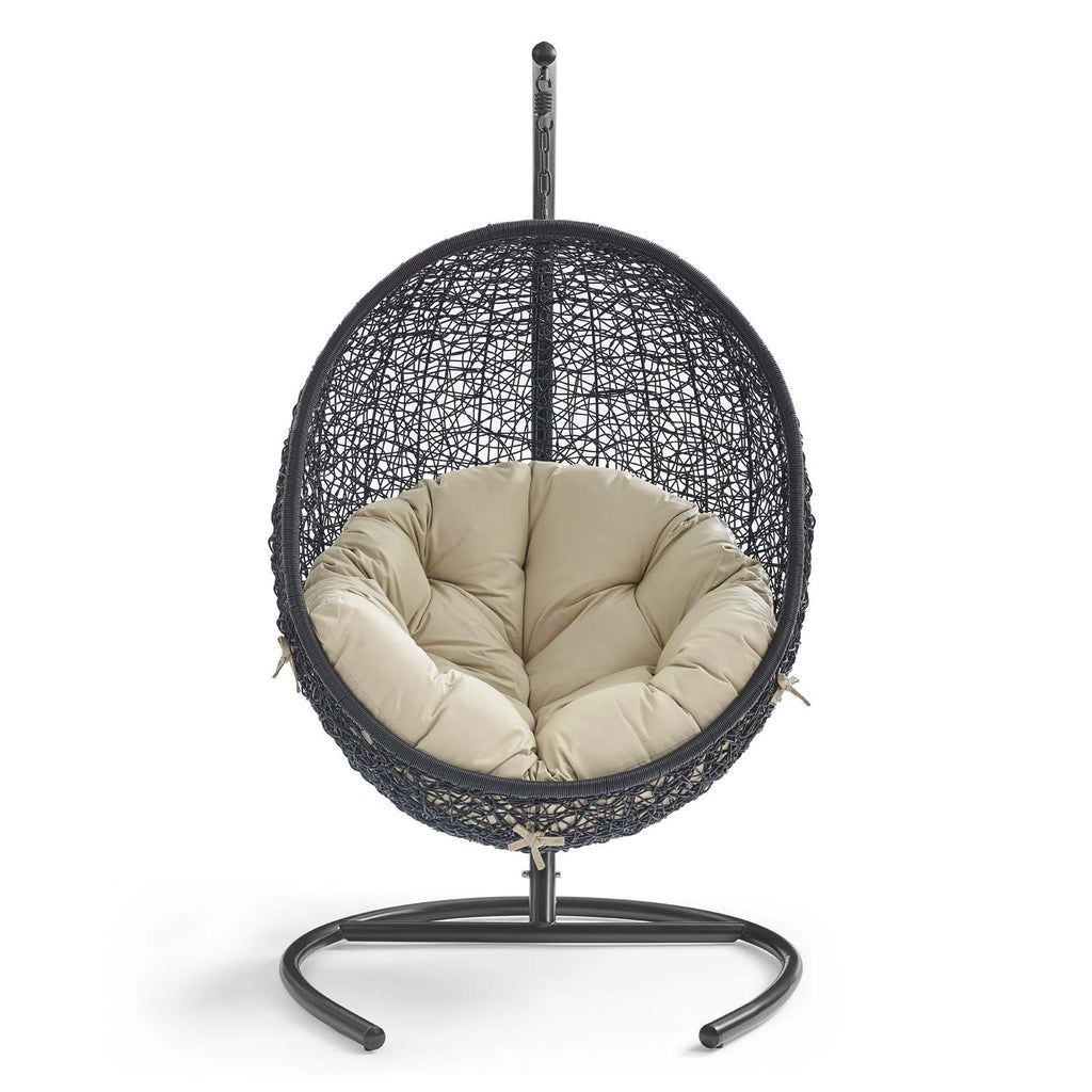 Encase Sunbrella Swing Outdoor Patio Lounge Chair in Black Beige