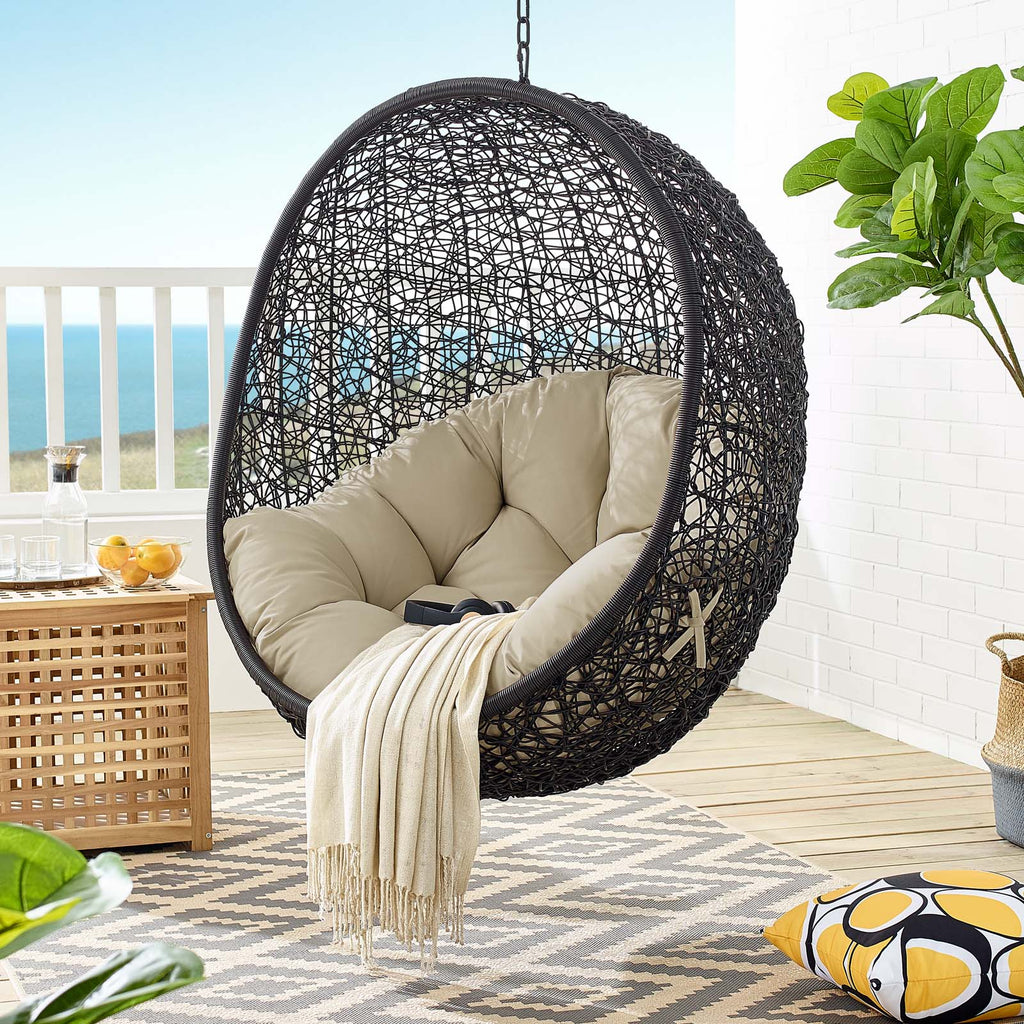 Encase Sunbrella Swing Outdoor Patio Lounge Chair in Black Beige