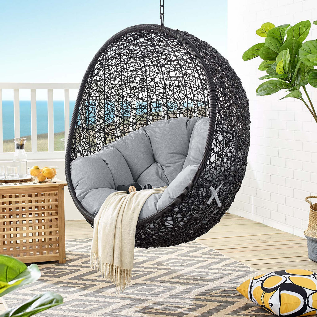 Encase Sunbrella Swing Outdoor Patio Lounge Chair in Black Gray