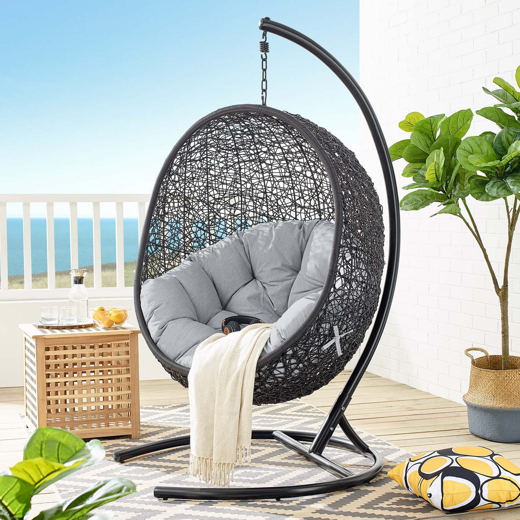 Encase Sunbrella Swing Outdoor Patio Lounge Chair in Black Gray