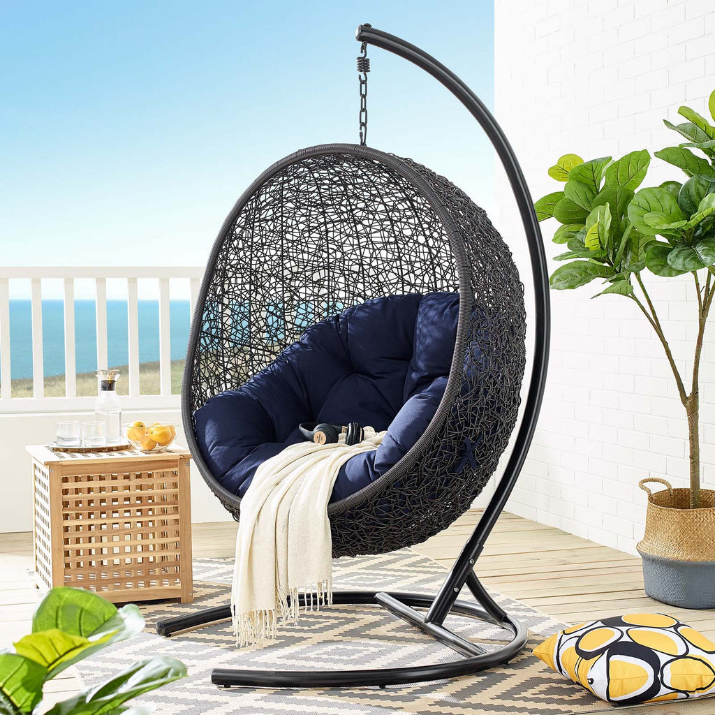 Encase Sunbrella Swing Outdoor Patio Lounge Chair in Black Navy