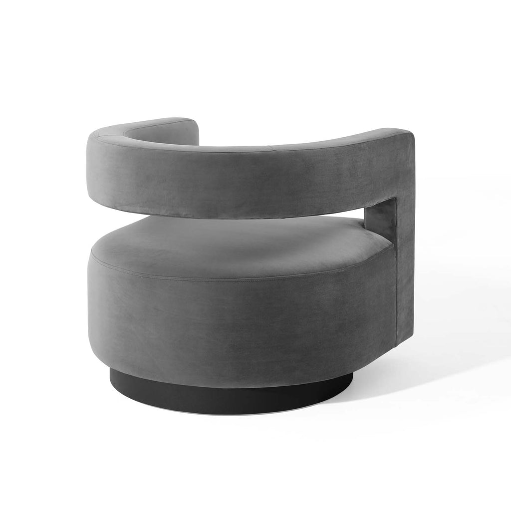 Spin Cutaway Performance Velvet Swivel Armchair in Gray
