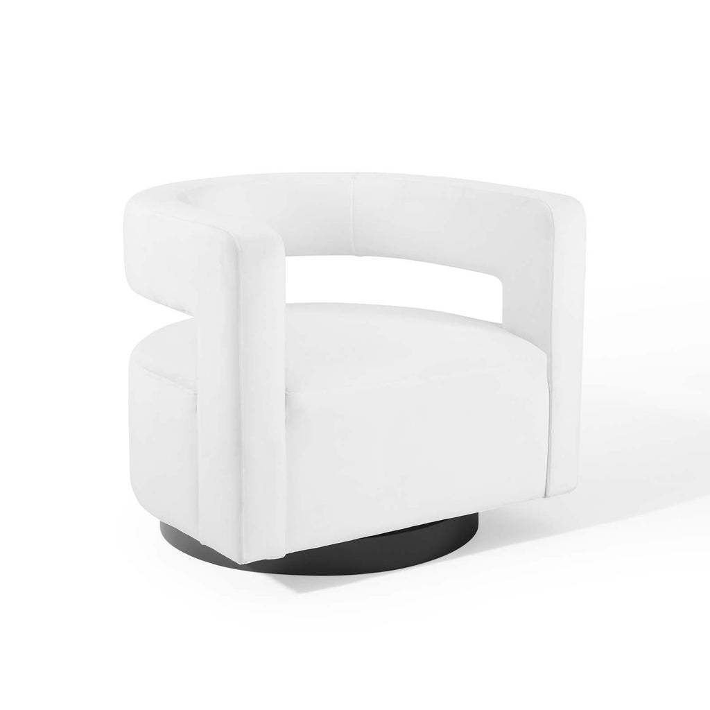 Spin Cutaway Performance Velvet Swivel Armchair in White