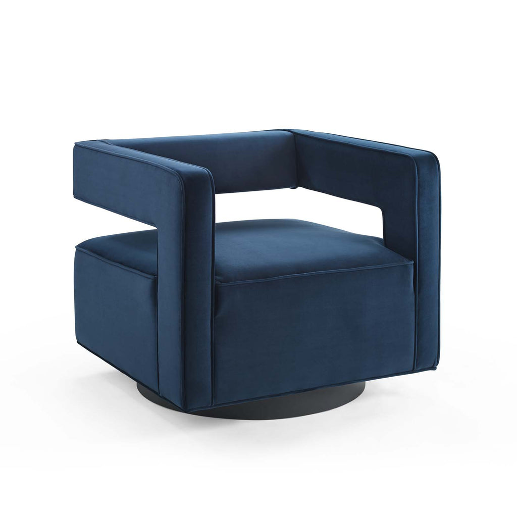 Booth Performance Velvet Swivel Armchair in Midnight Blue