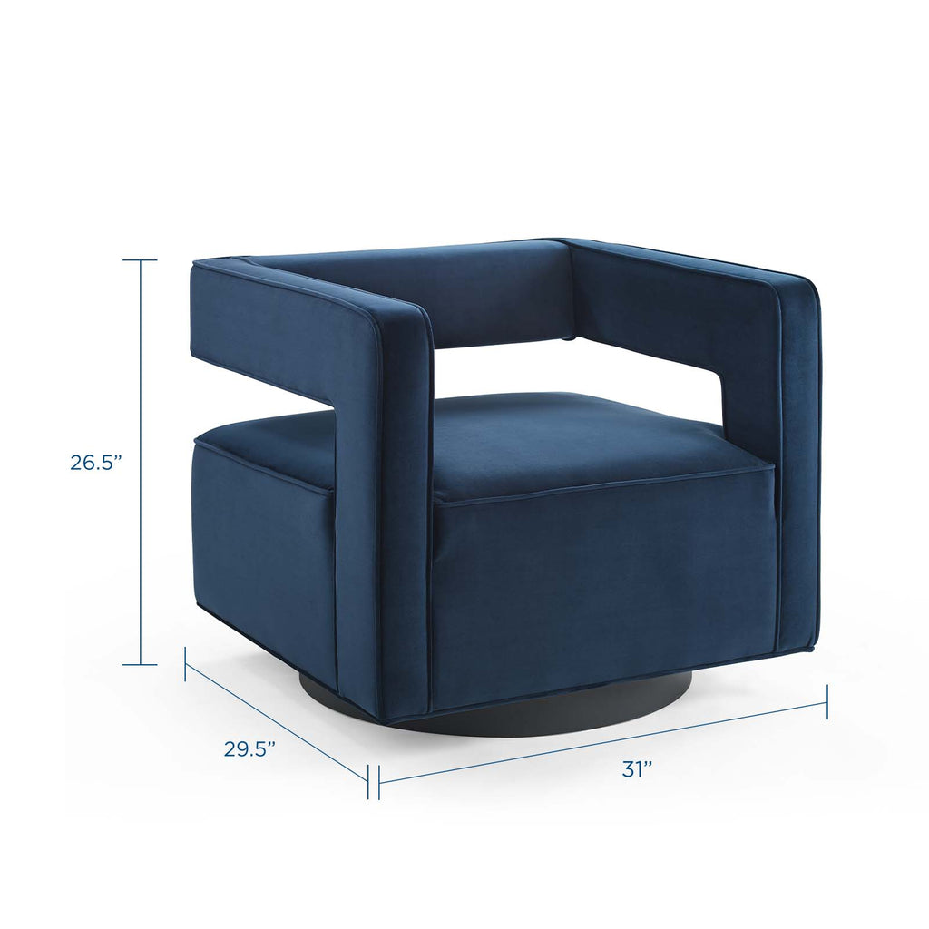 Booth Performance Velvet Swivel Armchair in Midnight Blue