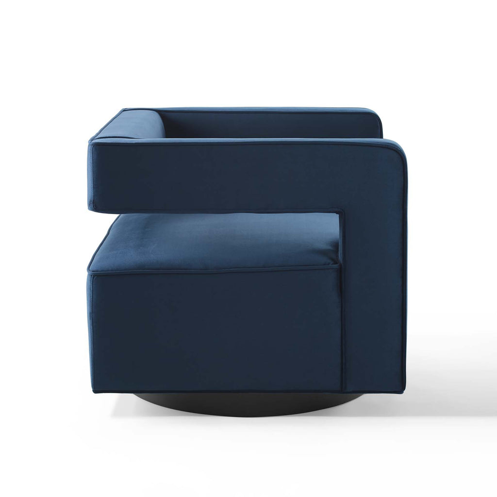 Booth Performance Velvet Swivel Armchair in Midnight Blue