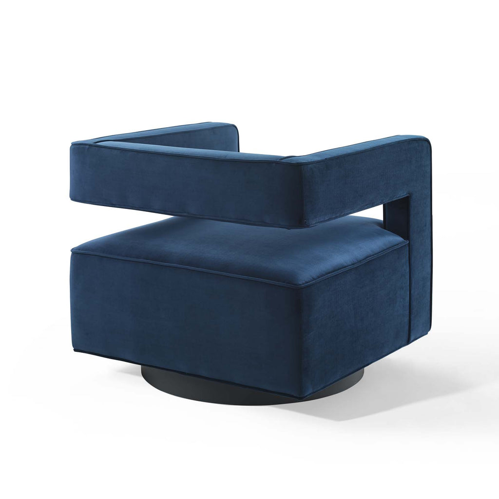 Booth Performance Velvet Swivel Armchair in Midnight Blue