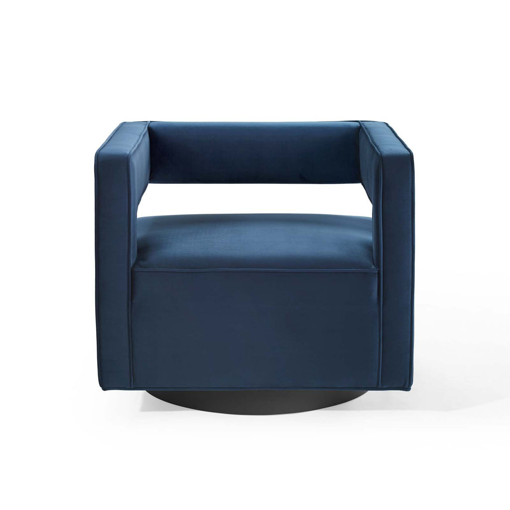 Booth Performance Velvet Swivel Armchair in Midnight Blue