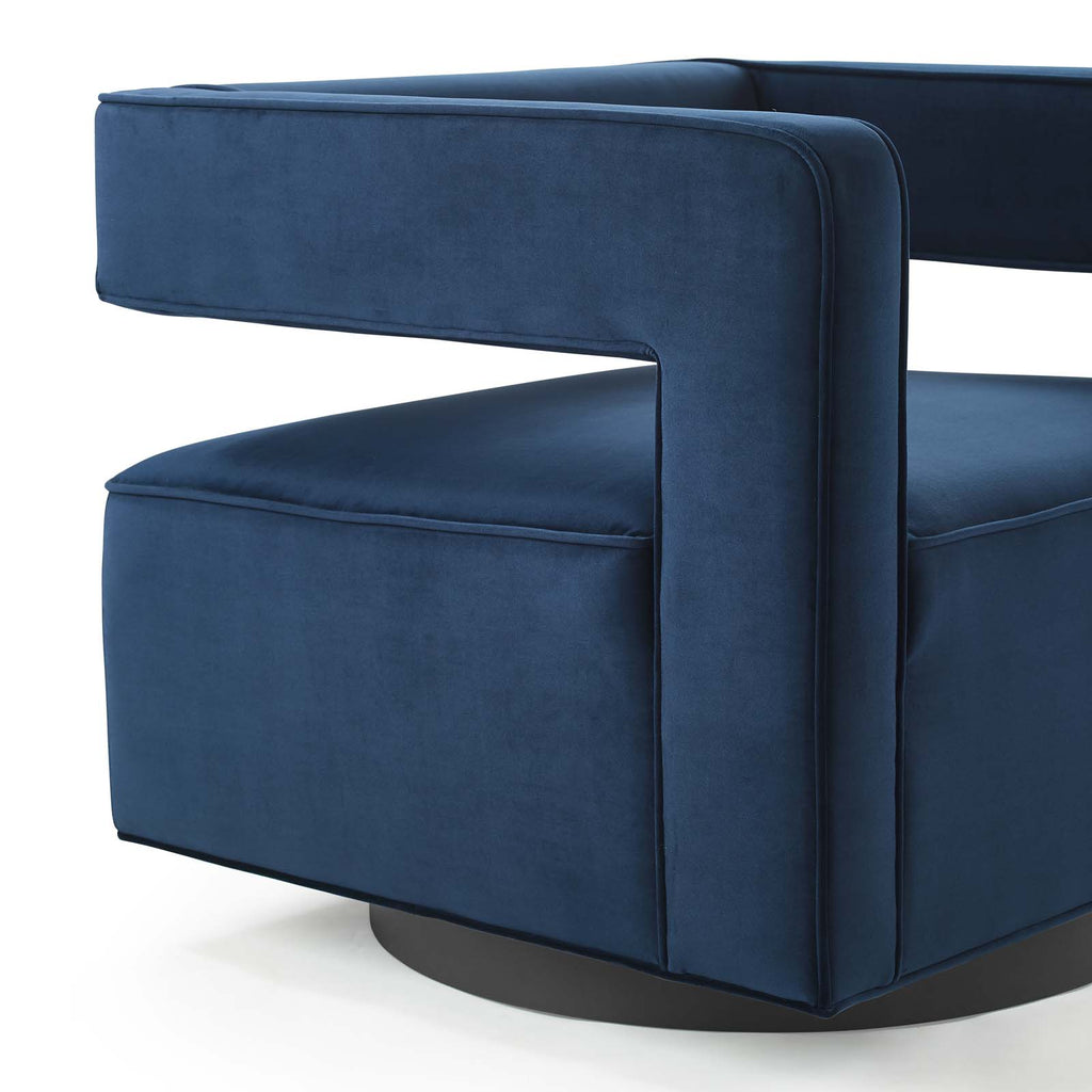 Booth Performance Velvet Swivel Armchair in Midnight Blue