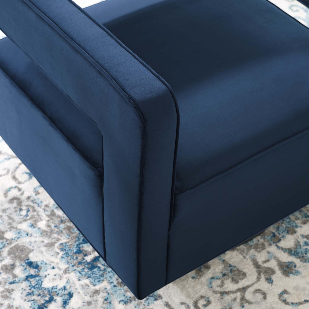 Booth Performance Velvet Swivel Armchair in Midnight Blue