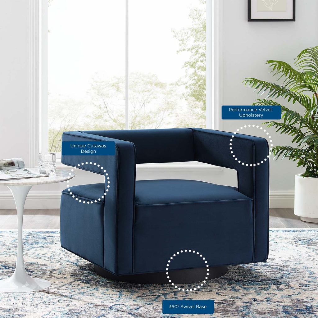 Booth Performance Velvet Swivel Armchair in Midnight Blue