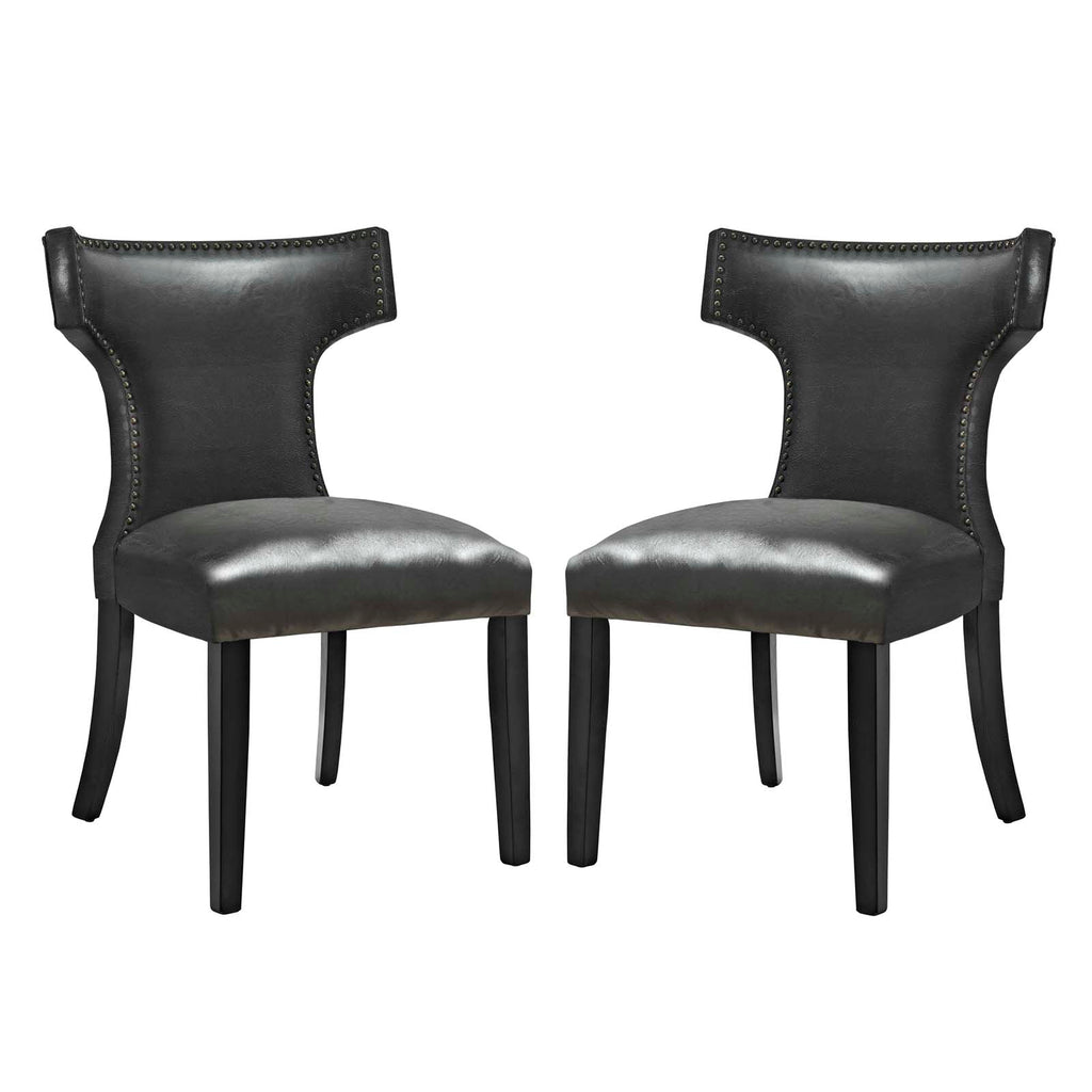 Curve Dining Chair Vinyl Set of 2 in Black