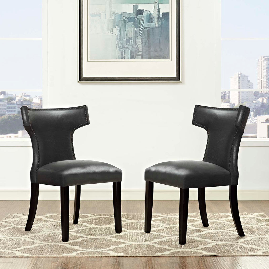 Curve Dining Chair Vinyl Set of 2 in Black
