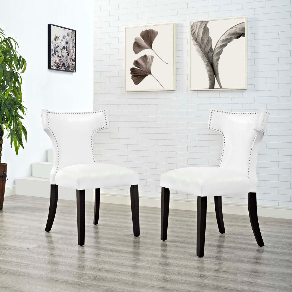 Curve Dining Chair Vinyl Set of 2 in White