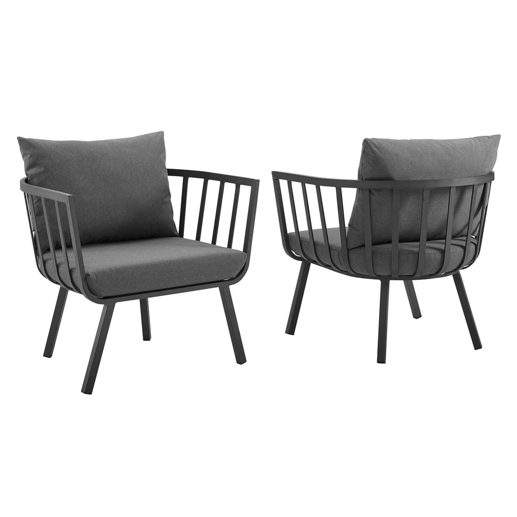 Riverside Outdoor Patio Aluminum Armchair Set of 2 in Gray Charcoal