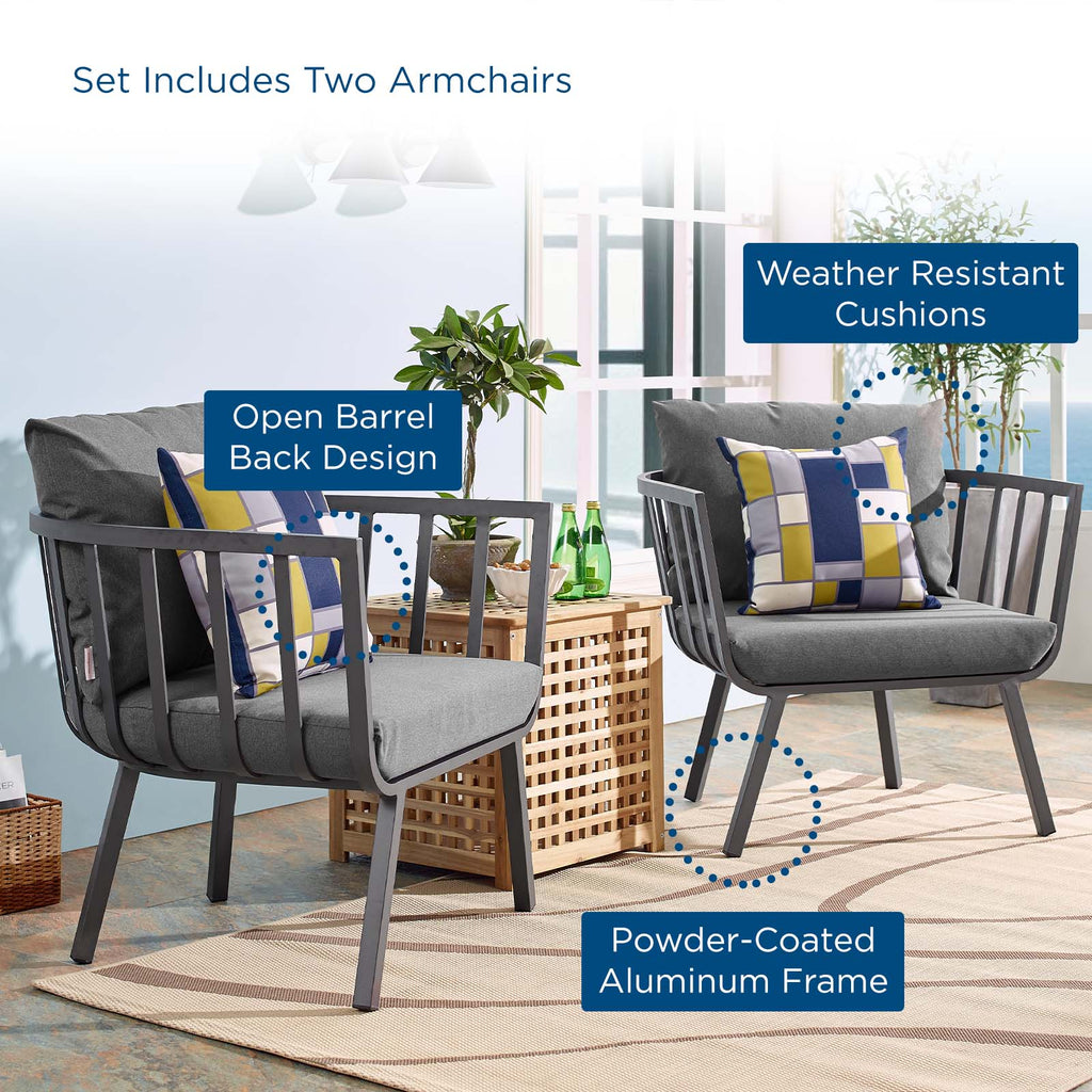 Riverside Outdoor Patio Aluminum Armchair Set of 2 in Gray Charcoal