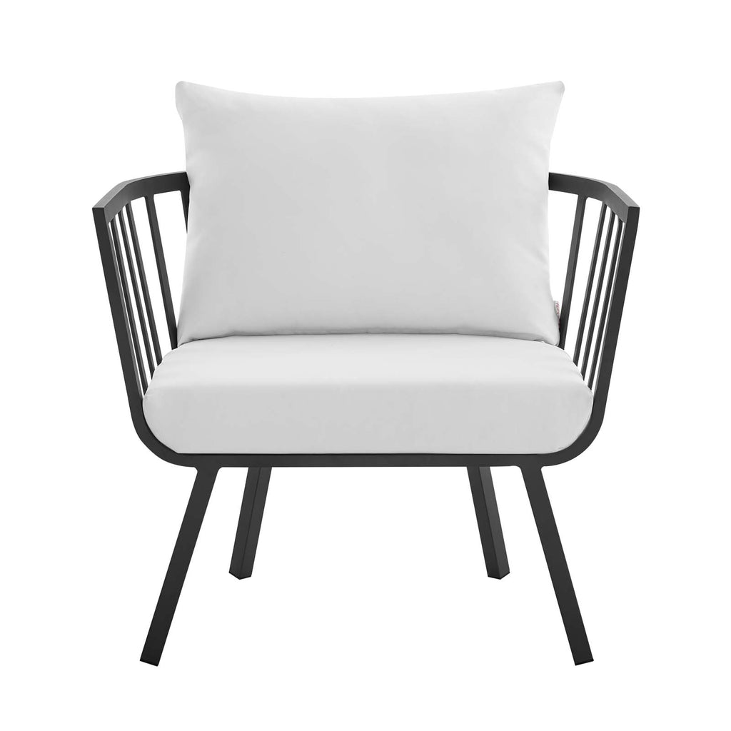 Riverside Outdoor Patio Aluminum Armchair Set of 2 in Gray White