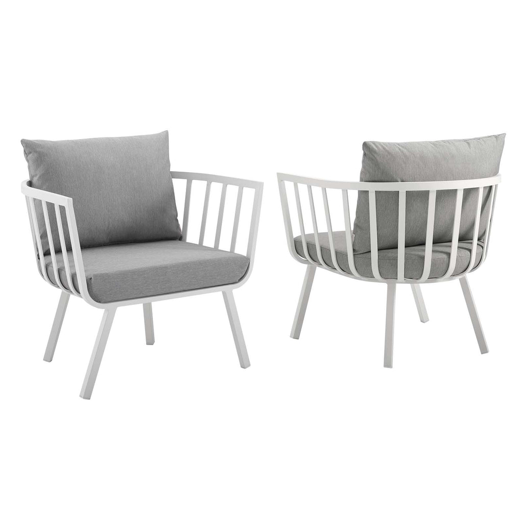 Riverside Outdoor Patio Aluminum Armchair Set of 2 in White Gray