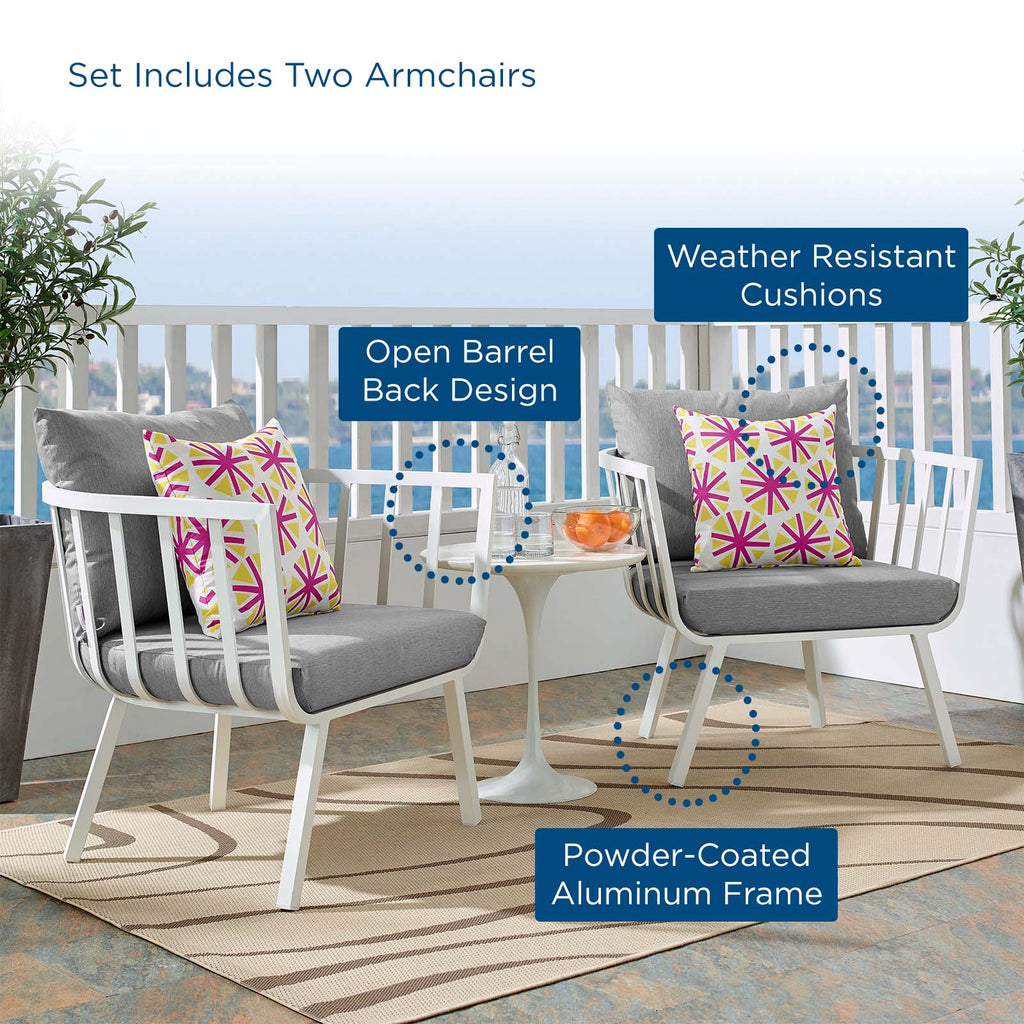 Riverside Outdoor Patio Aluminum Armchair Set of 2 in White Gray