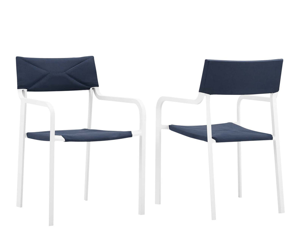 Raleigh Outdoor Patio Aluminum Armchair Set of 2 in White Navy