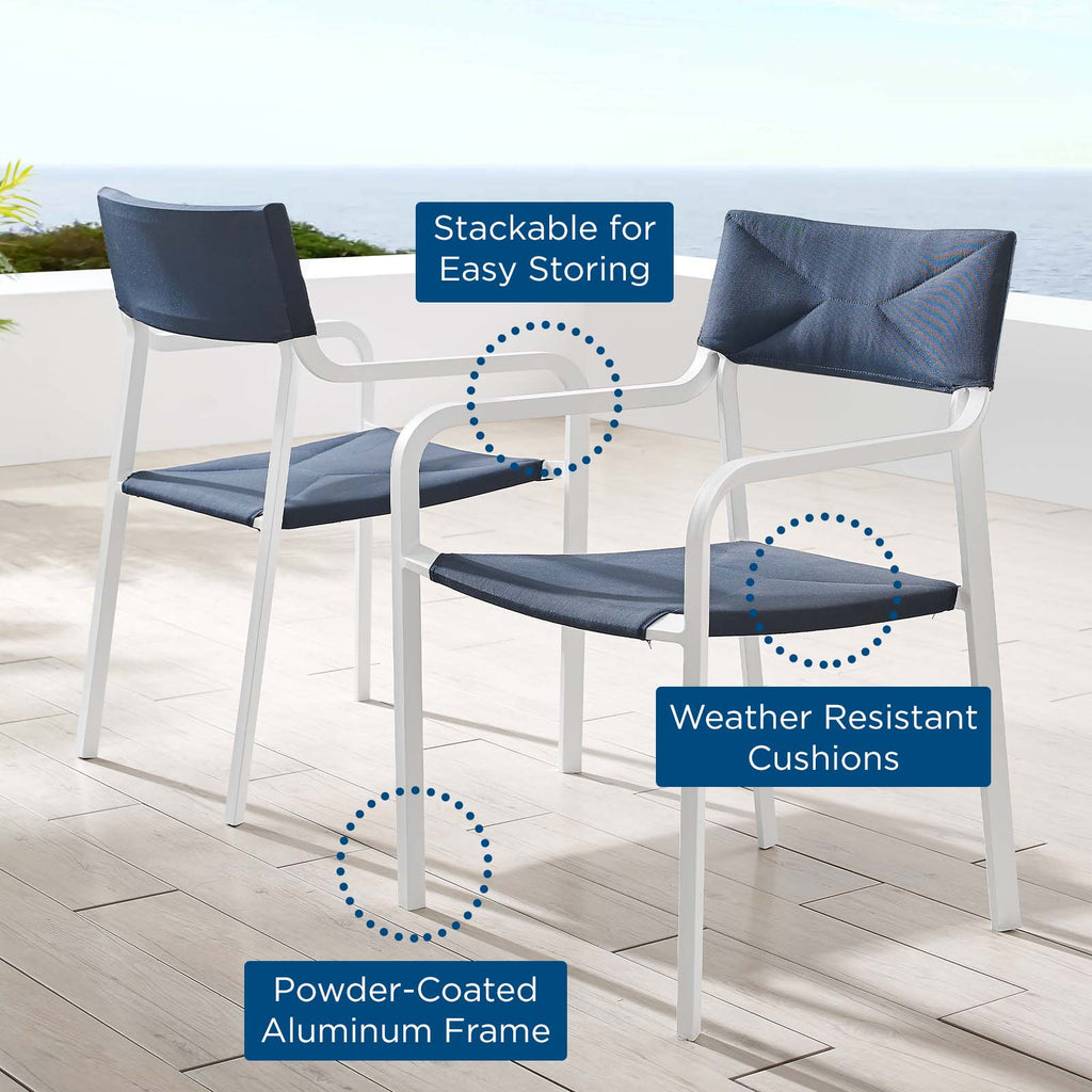 Raleigh Outdoor Patio Aluminum Armchair Set of 2 in White Navy