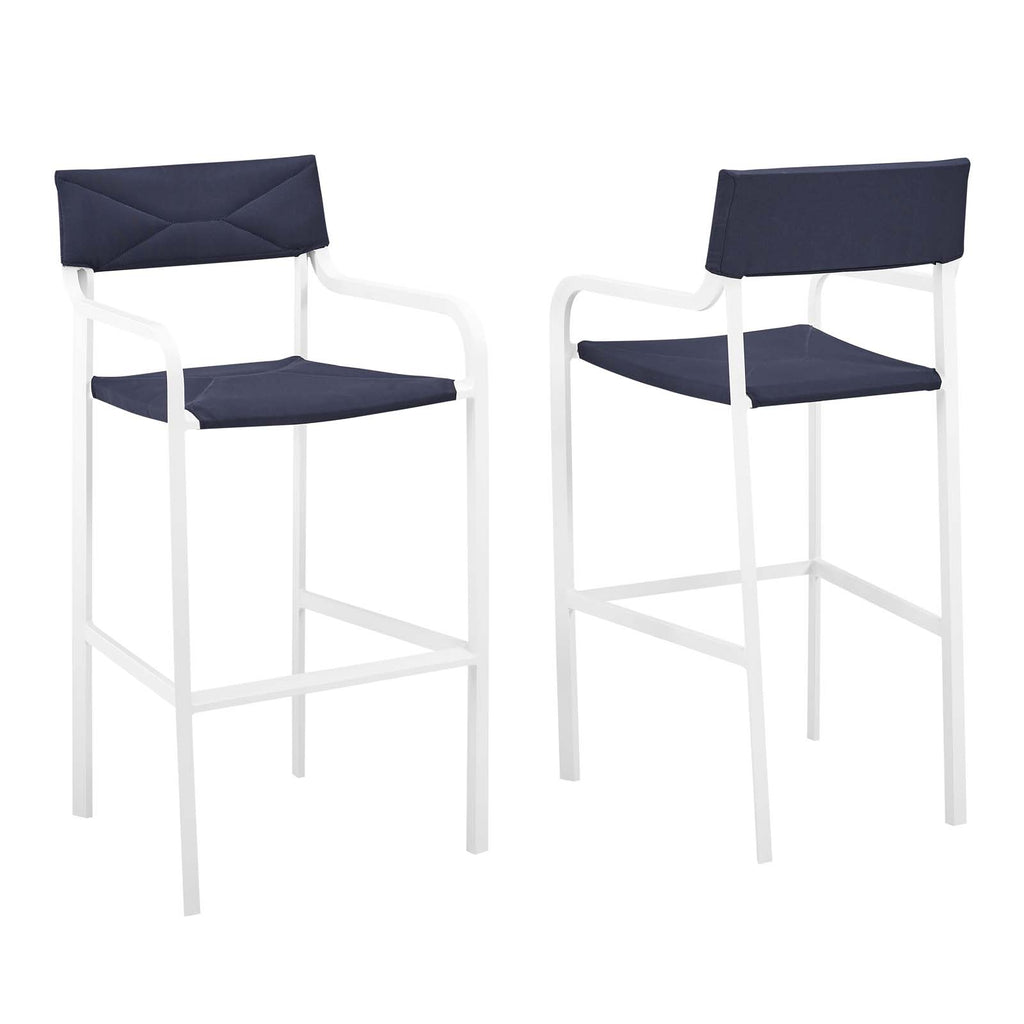 Raleigh Outdoor Patio Aluminum Bar Stool Set of 2 in White Navy