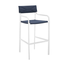 Raleigh Outdoor Patio Aluminum Bar Stool Set of 2 in White Navy