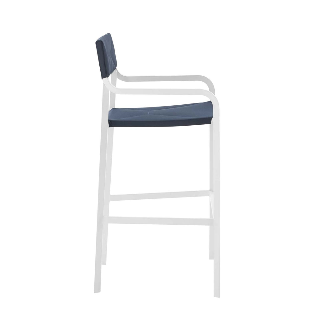 Raleigh Outdoor Patio Aluminum Bar Stool Set of 2 in White Navy