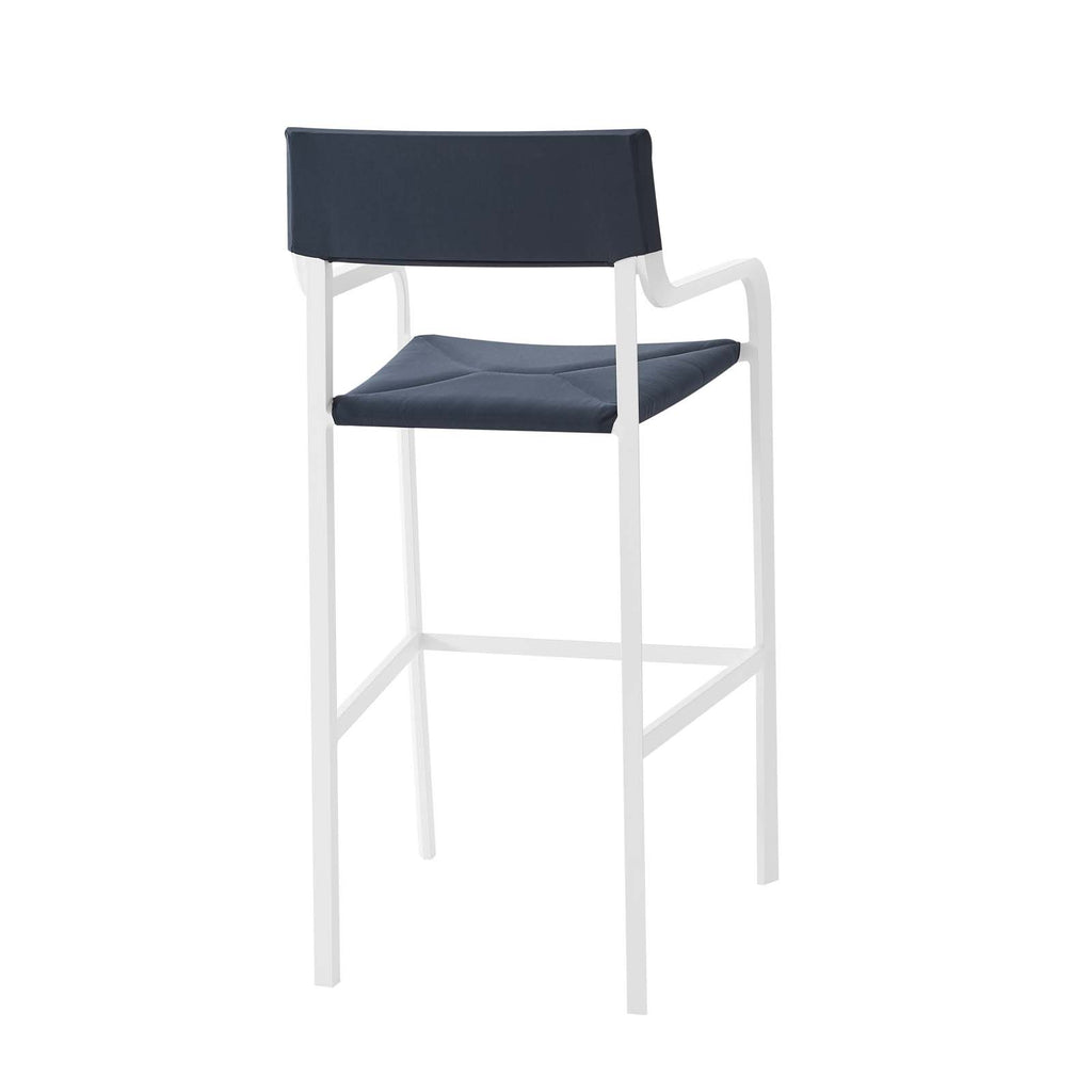 Raleigh Outdoor Patio Aluminum Bar Stool Set of 2 in White Navy