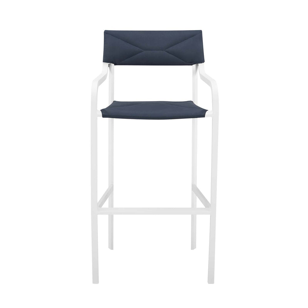 Raleigh Outdoor Patio Aluminum Bar Stool Set of 2 in White Navy