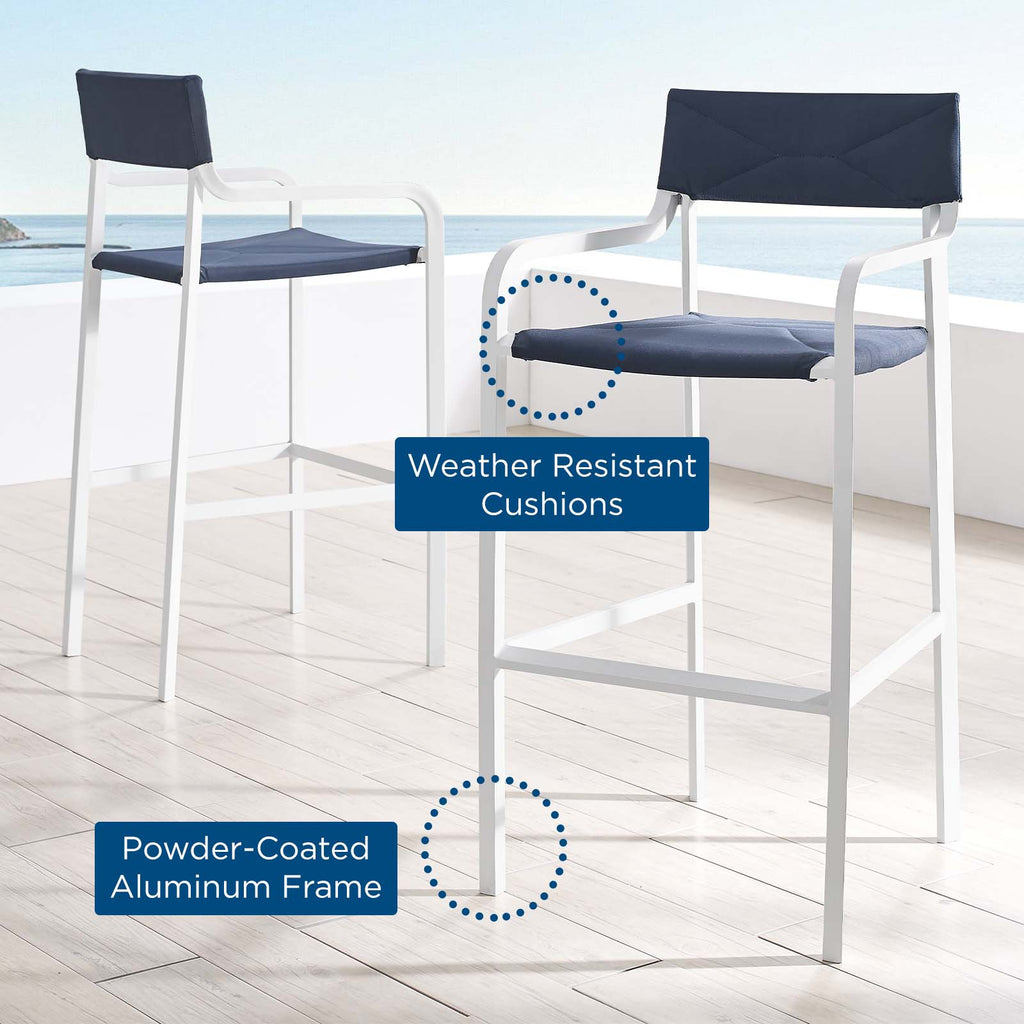 Raleigh Outdoor Patio Aluminum Bar Stool Set of 2 in White Navy