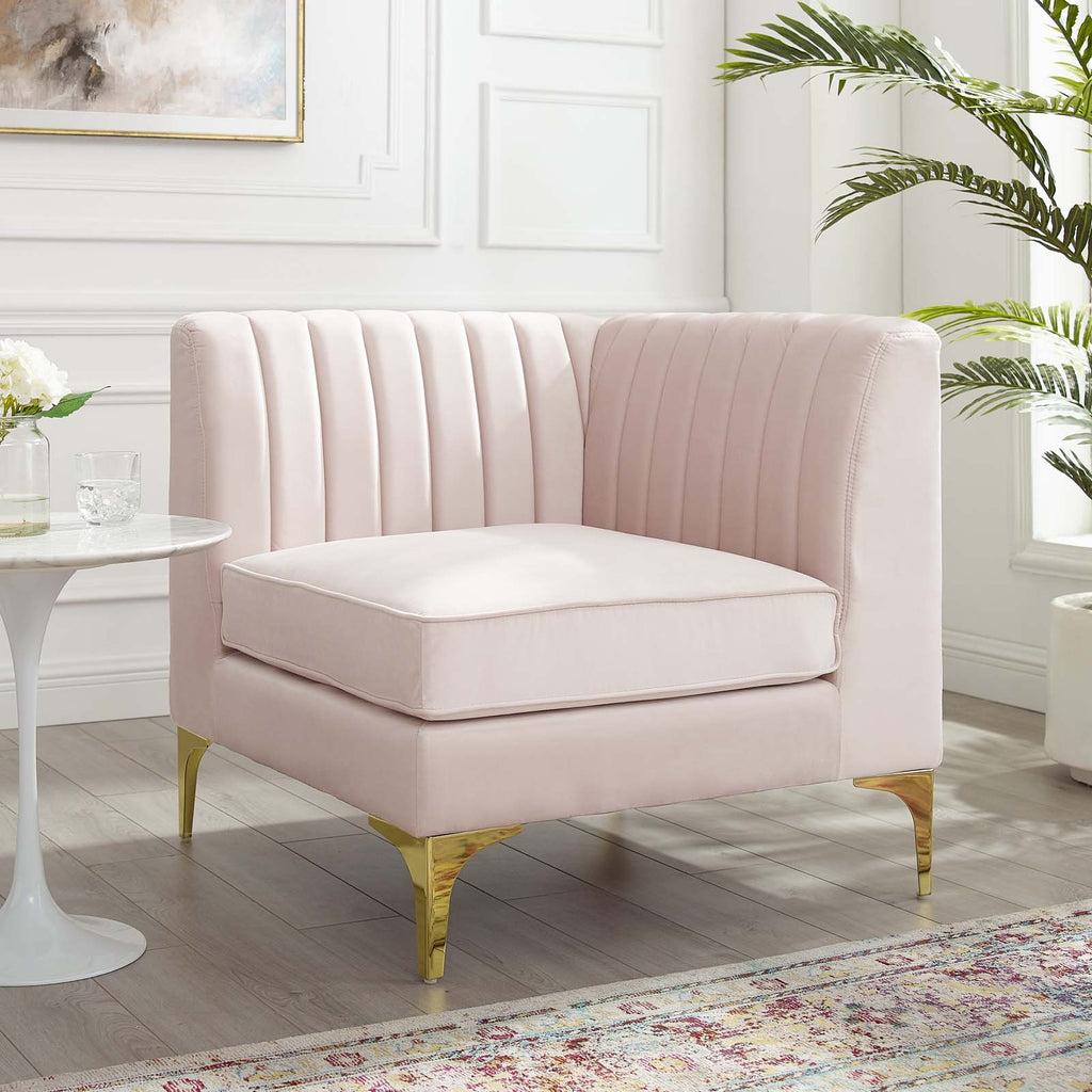Triumph Channel Tufted Performance Velvet Sectional Sofa Corner Chair in Pink
