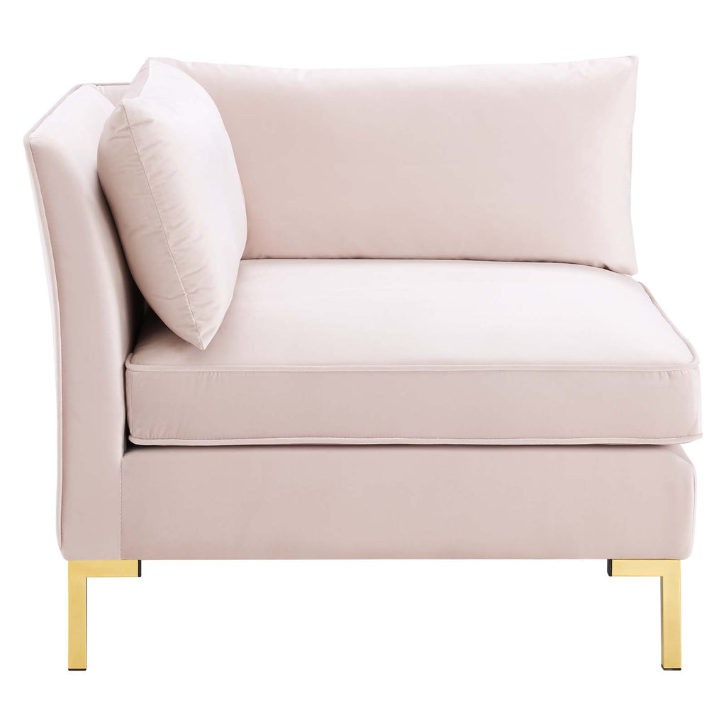 Ardent Performance Velvet Sectional Sofa Corner Chair in Pink
