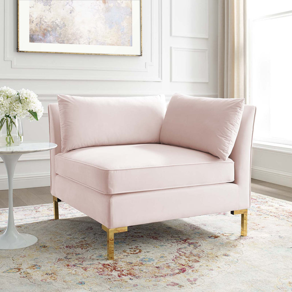 Ardent Performance Velvet Sectional Sofa Corner Chair in Pink