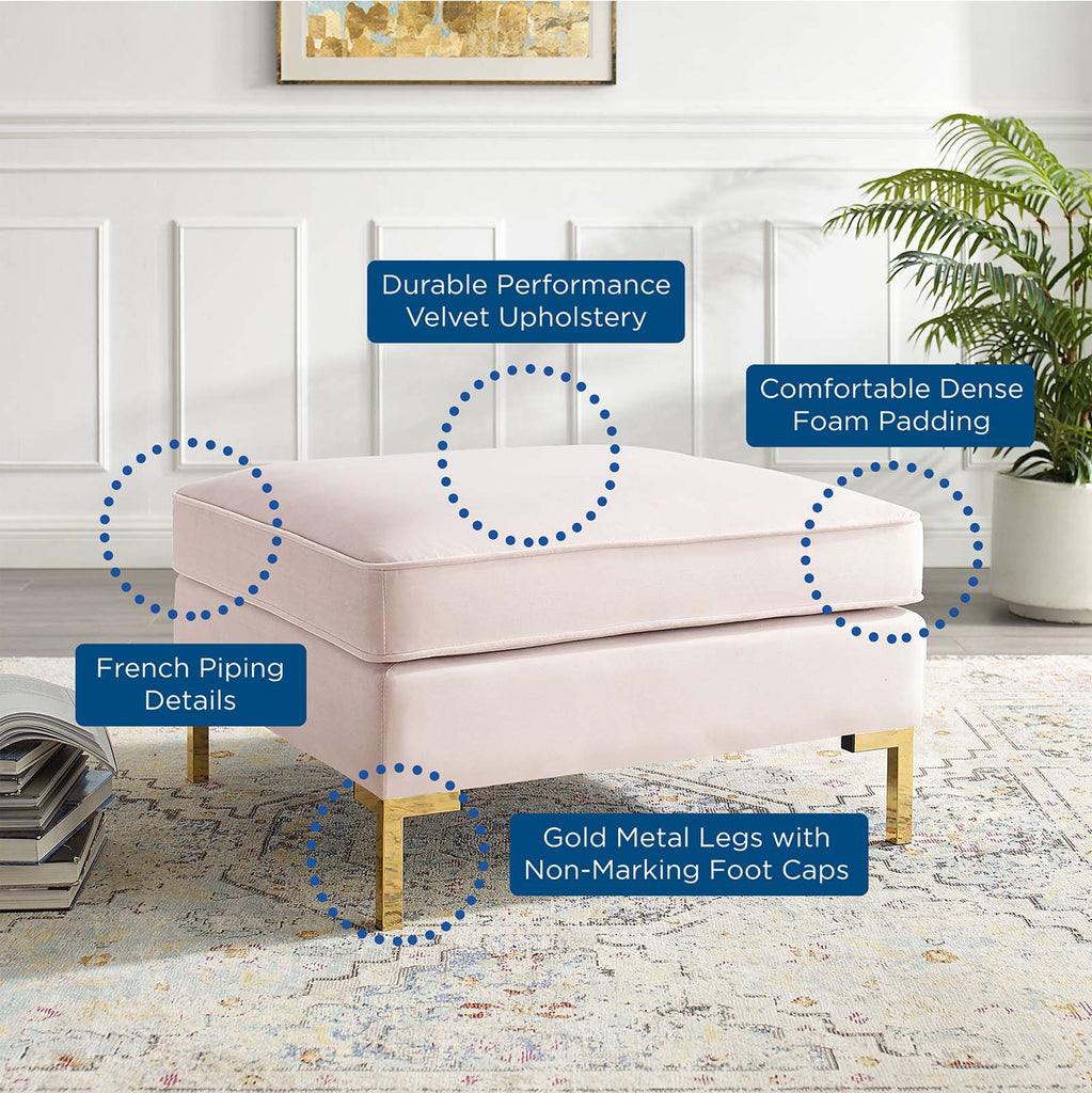 Ardent Performance Velvet Ottoman in Pink