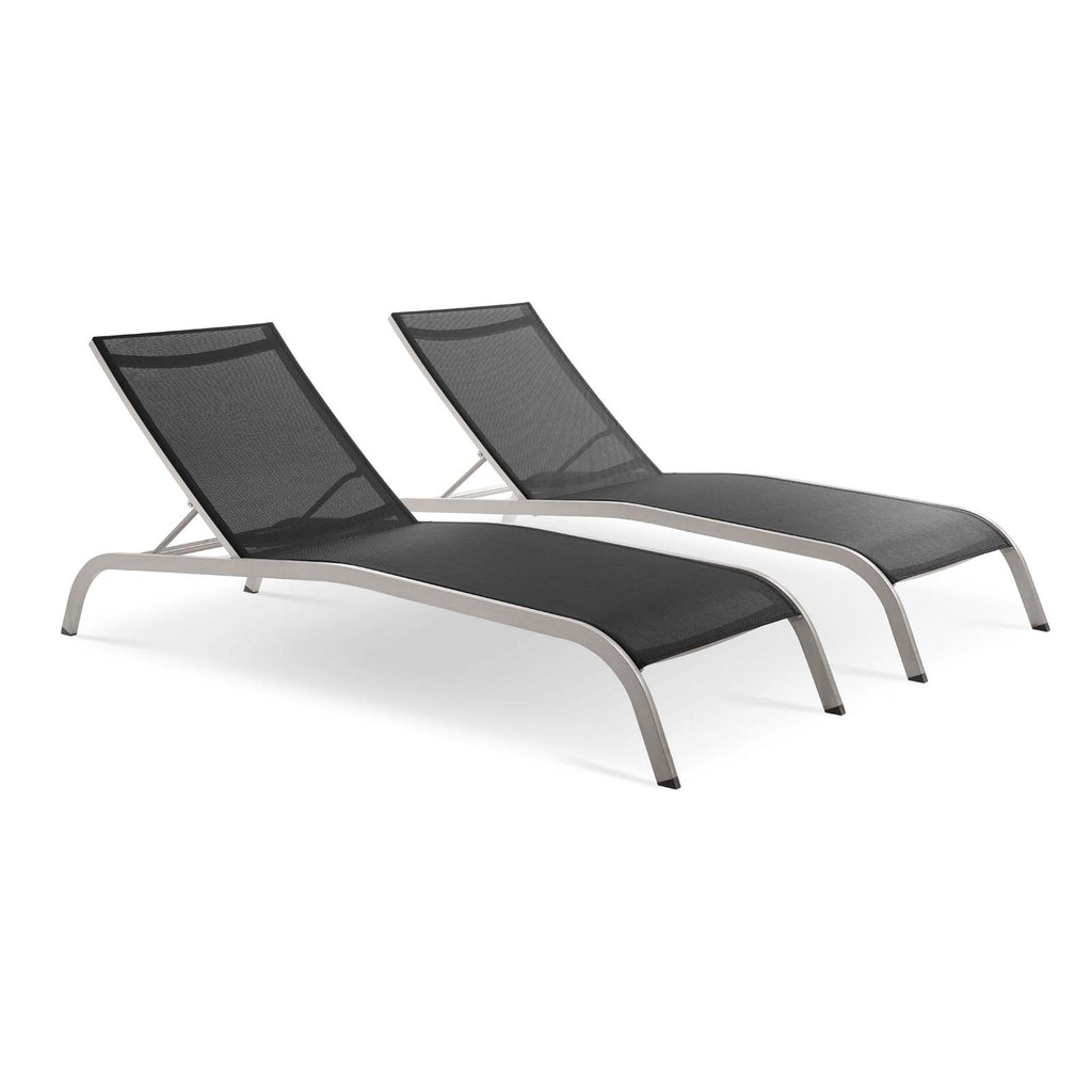 Savannah Outdoor Patio Mesh Chaise Lounge Set of 2 in Black