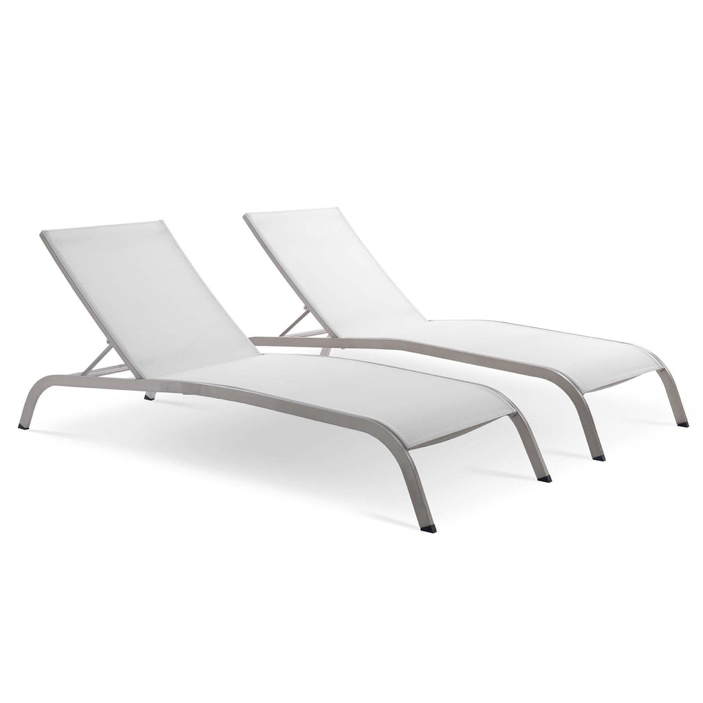 Savannah Outdoor Patio Mesh Chaise Lounge Set of 2 in White