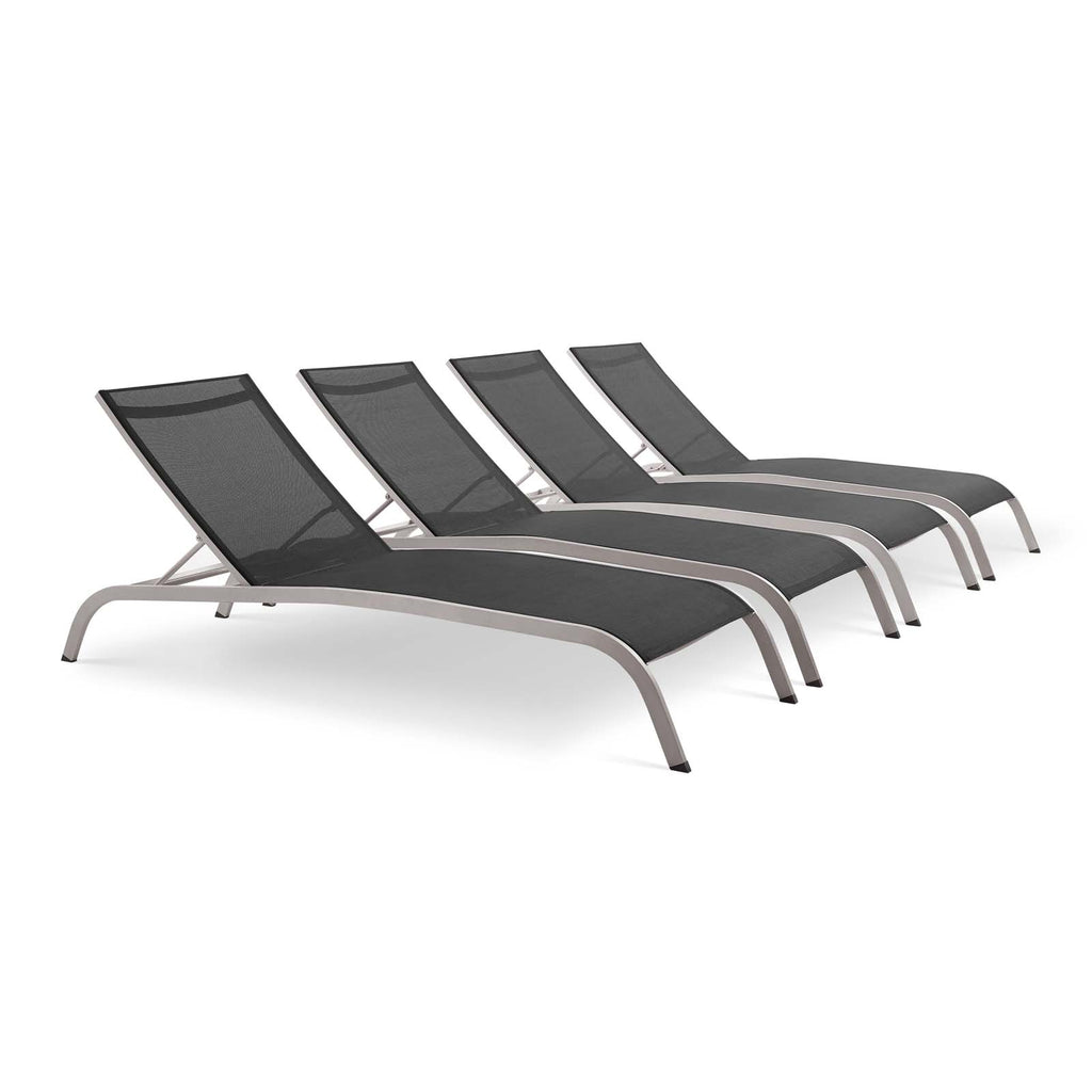 Savannah Outdoor Patio Mesh Chaise Lounge Set of 4 in Black