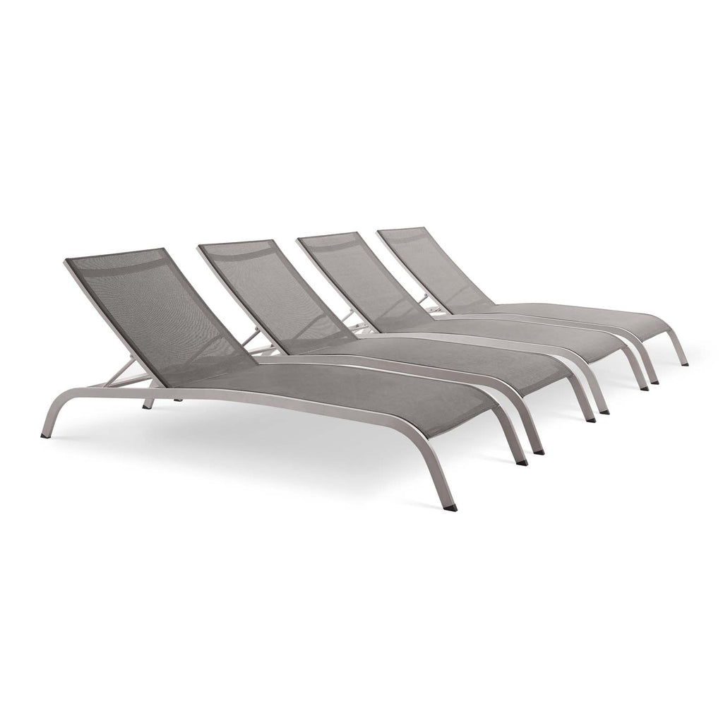 Savannah Outdoor Patio Mesh Chaise Lounge Set of 4 in Gray