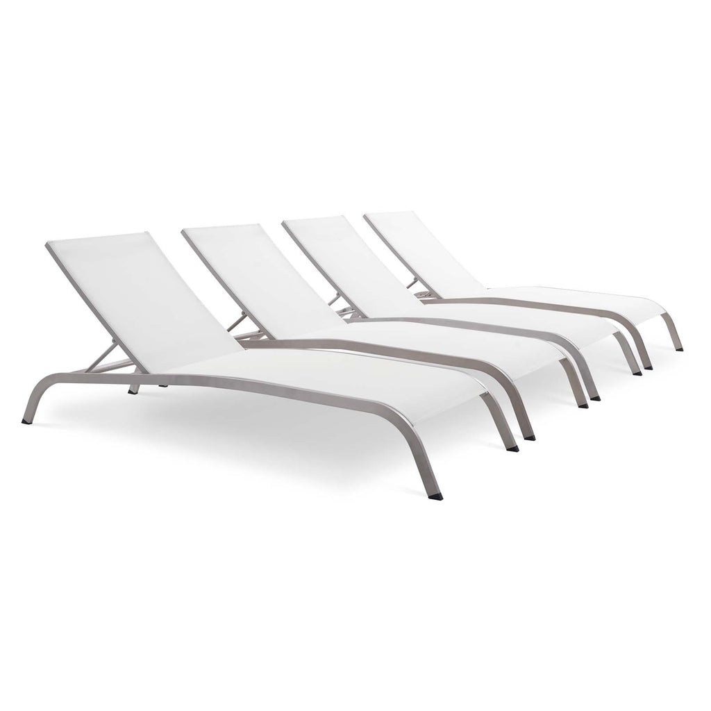 Savannah Outdoor Patio Mesh Chaise Lounge Set of 4 in White