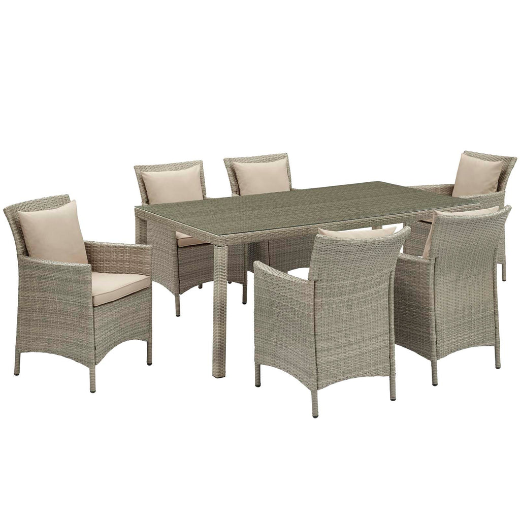 Conduit 7 Piece Outdoor Patio Wicker Rattan Dining Set in Light Gray Beige