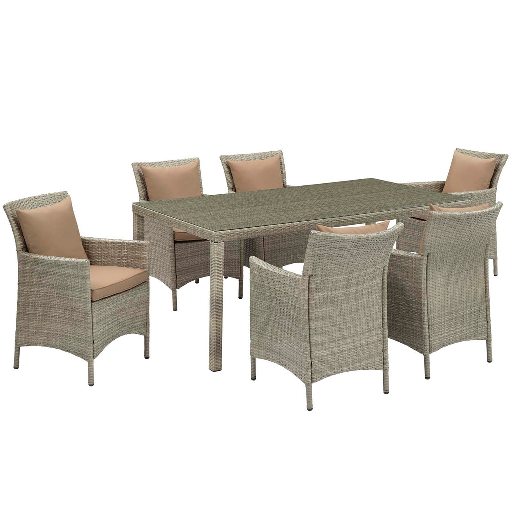 Conduit 7 Piece Outdoor Patio Wicker Rattan Dining Set in Light Gray Mocha