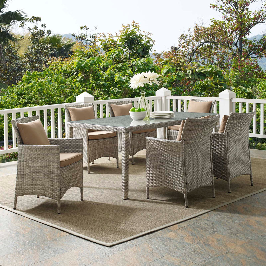 Conduit 7 Piece Outdoor Patio Wicker Rattan Dining Set in Light Gray Mocha