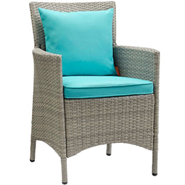 Conduit 7 Piece Outdoor Patio Wicker Rattan Dining Set in Light Gray Turquoise