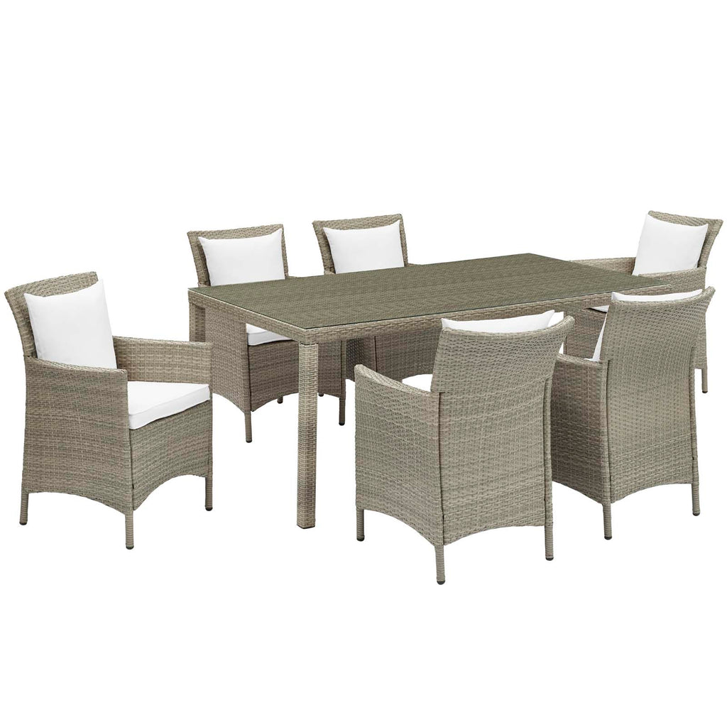 Conduit 7 Piece Outdoor Patio Wicker Rattan Dining Set in Light Gray White