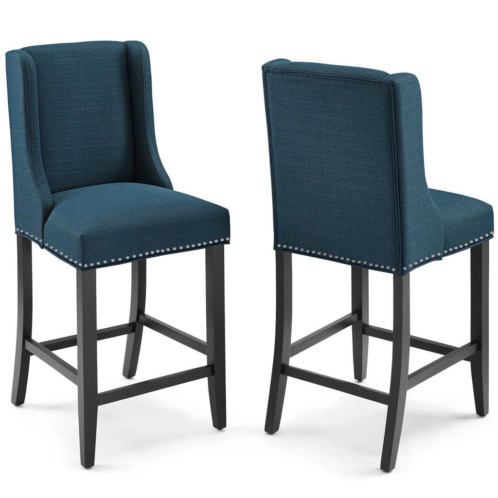 Baron Counter Stool Upholstered Fabric Set of 2 in Azure