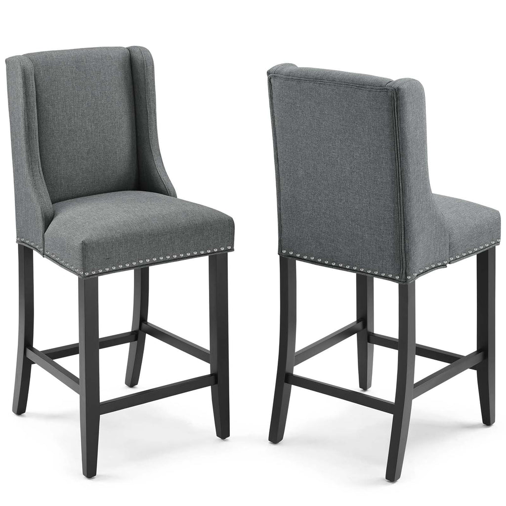 Baron Counter Stool Upholstered Fabric Set of 2 in Gray